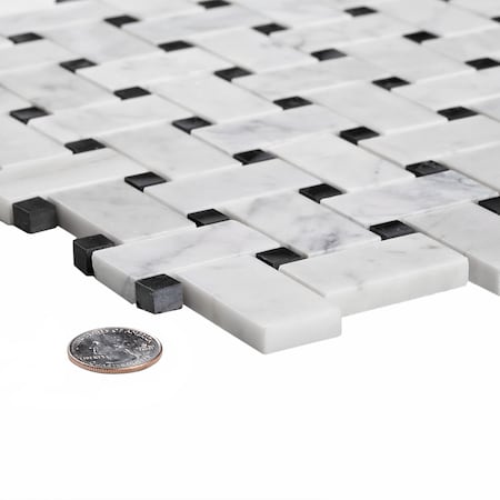 Apollo Tile Sample, Carrara White Basket Weave W/Black Dots 12"X12" Mrbl Msic Tile APLKB99B04GEC23 Sample